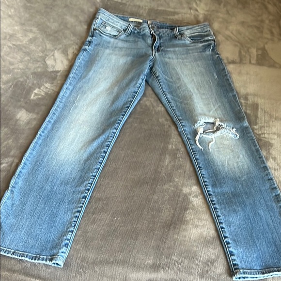 Kut from the Kloth Blue Straight Leg Jeans with Distressed Details - Picture 5 of 16